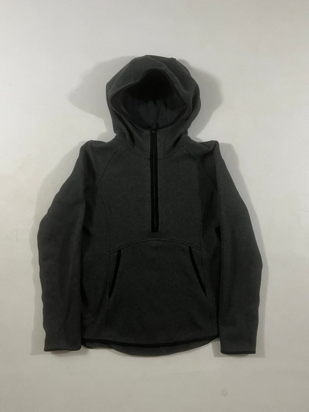 Charcoal Gray Half Zip Pullover Fitted Hoodie Sweatshirt Kangaroo Pocket